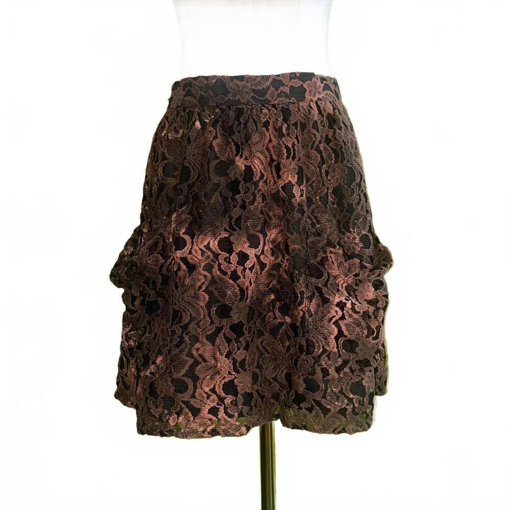 Urban Outfitters Brown Lace Embroidered Brown Mini Skirt 6